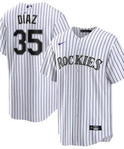 Colorado Rockies #35 Elias Daz White Cool Base Stitched Baseball Jersey