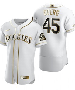Colorado Rockies #45 Scott Oberg Mlb Golden Brandedition White Jersey Gift For Rockies Fans