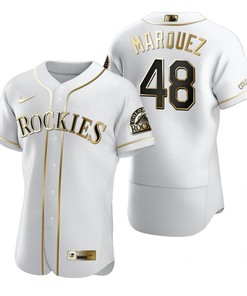 Colorado Rockies #48 German Marquez Mlb Golden Brandedition White Jersey Gift For Rockies Fans