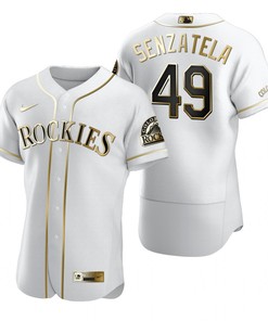 Colorado Rockies #49 Antonio Senzatela Mlb Golden Brandedition White Jersey Gift For Rockies Fans