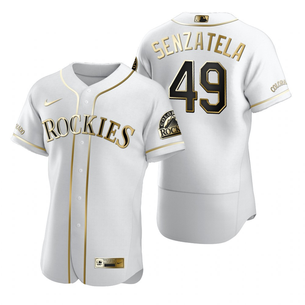 Colorado Rockies #49 Antonio Senzatela Mlb Golden Brandedition White Jersey Gift For Rockies Fans
