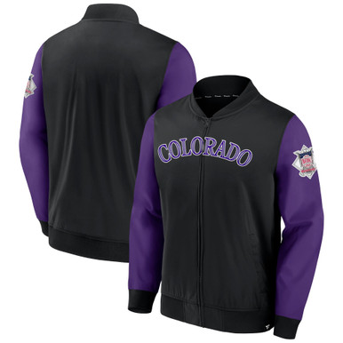 Colorado Rockies Fanatics Branded Iconic Record Holder Woven Full-Zip Bomber Jacket - Black/Purple