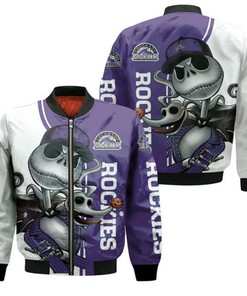Colorado Rockies Jack Skellington And Zero Bomber Jacket Model 1474