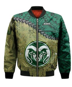 Colorado State Rams Bomber Jacket Grunge Polynesian Tattoo- NCAA