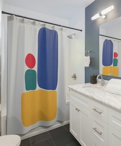 Colorful Abstract Geometric Printed Shower Curtain for Artistic Bathroom Decor