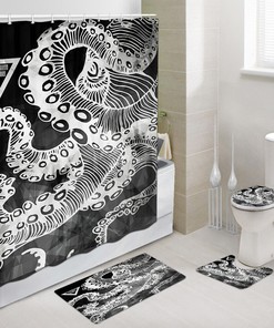 Colorful Abstract Line Octopus Shower Curtain for Artistic Bathroom Decor