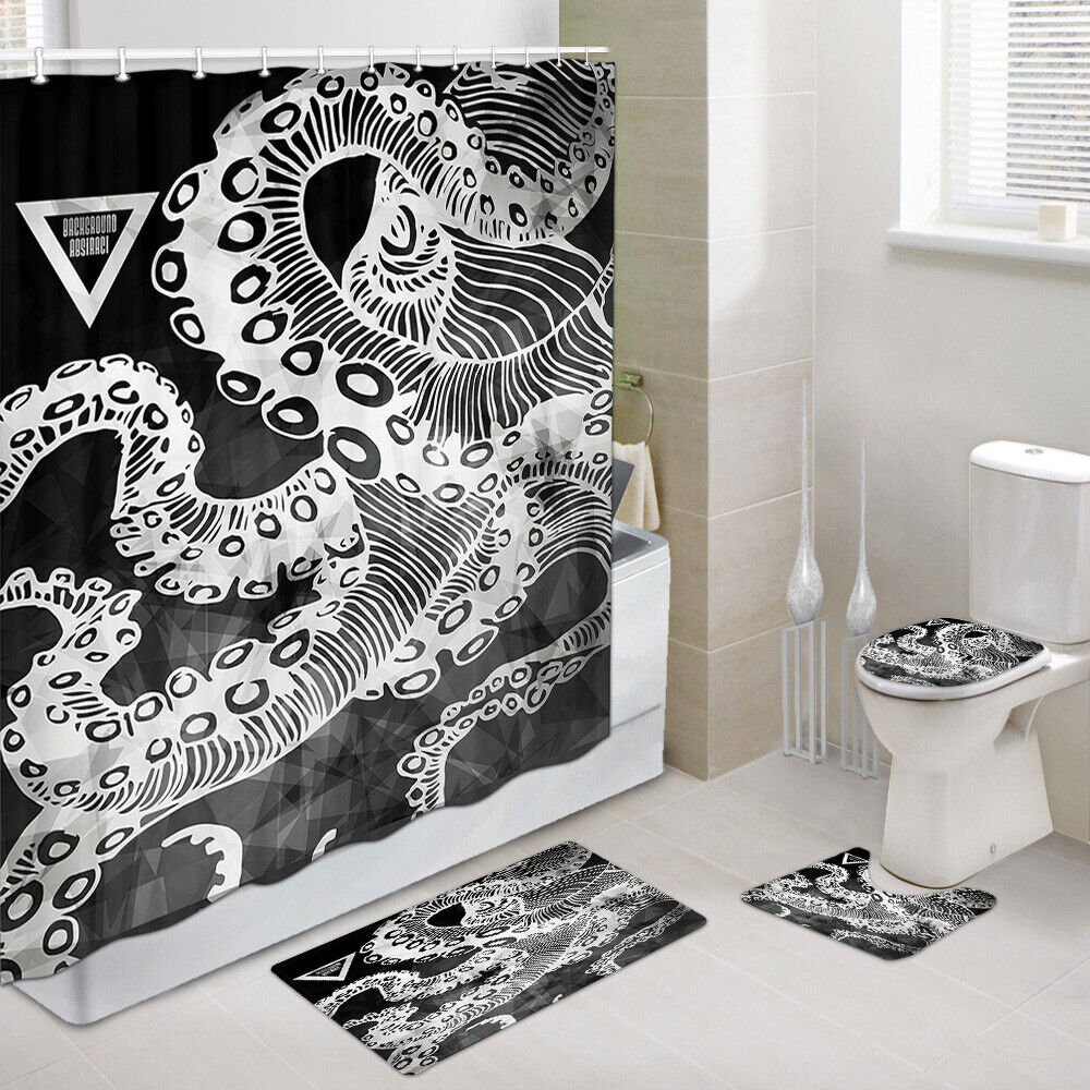 Colorful Abstract Line Octopus Shower Curtain for Artistic Bathroom Decor