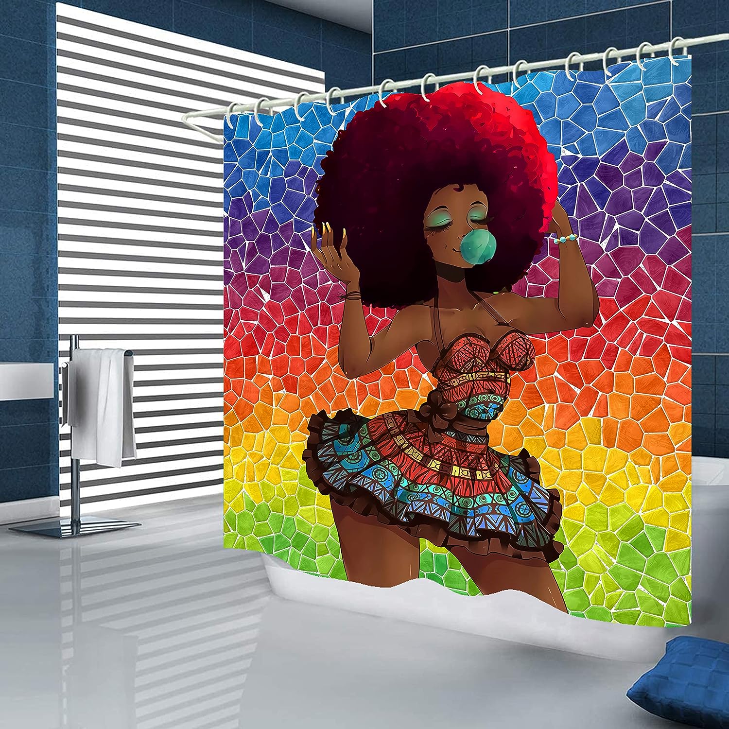 Colorful African American Shower Curtain Set with Accessories for