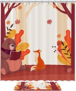 Colorful Autumn Leaves and Sunflower on Waterproof Fabric Shower Curtain - Perfect for Autumn Decor