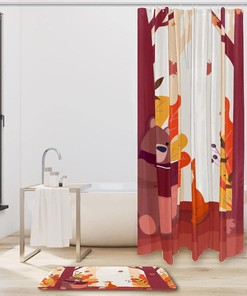 Colorful Autumn Leaves and Sunflower on Waterproof Fabric Shower Curtain - Perfect for Autumn Decor