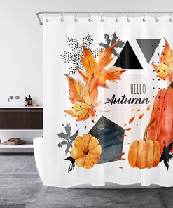 Colorful Autumn Maple Leaves Mushroom Pattern Shower Curtain - Waterproof Fabric Bathroom Curtain