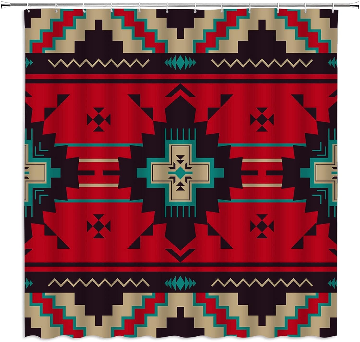 Colorful Aztec Shower Curtain - Retro Native Triangle Pattern for Chic Bathroom Curtain