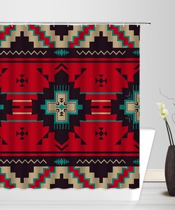 Colorful Aztec Shower Curtain - Retro Native Triangle Pattern for Chic Bathroom Curtain