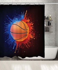 Colorful Basketball Print Shower Curtain - Ideal for Cheering Up Your Bathroom Decor