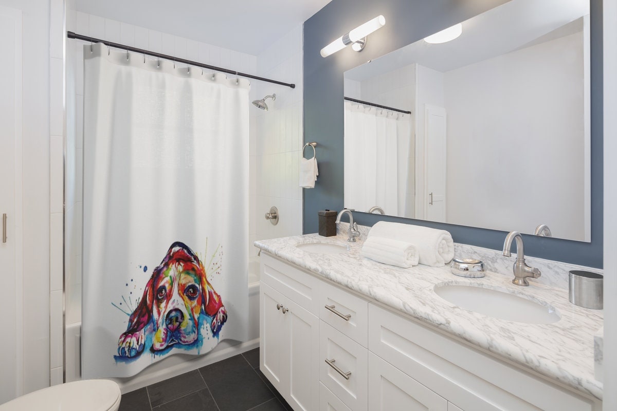 Colorful Beagle Watercolor Shower Curtain for Animal-Loving Bathroom Decor