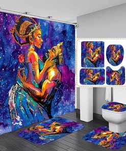 Colorful Black Girl Shower Curtain and Accessory Set for Bathrooms 