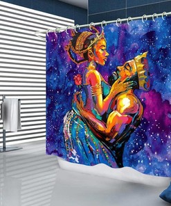 Colorful Black Girl Shower Curtain and Accessory Set for Bathrooms