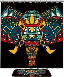 Colorful Bohemian Elephant Waterproof Shower Curtain for Bathroom Decor