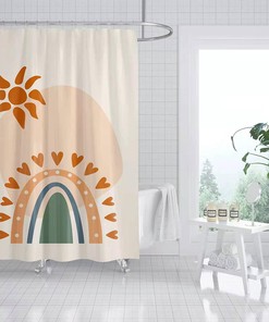 Colorful Bohemian Love Heart Boho Shower Curtain, Rainbow Sun Shower Curtain Bathroom Decoration