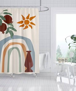 Colorful Bohemian Vase Fruit Boho Shower Curtain, Rainbow Sun Shower Curtain Bathroom Decoration