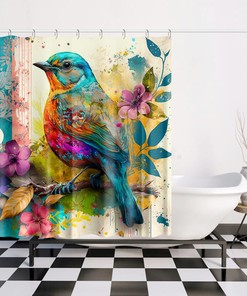 Colorful Boho Bird Shower Curtain for Modern Bathroom Decor