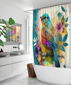 Colorful Boho Bird Shower Curtain for Modern Bathroom Decor