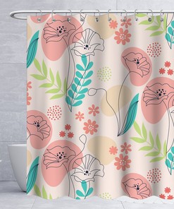 Colorful Botanical Flower Shower Curtain for Aesthetic Bathroom Decor