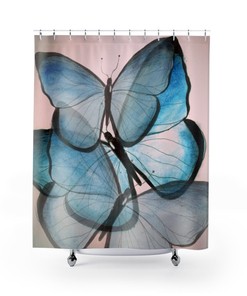 Colorful Butterflies Shower Curtain, Blue Design