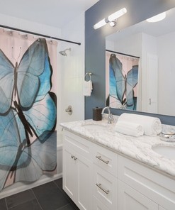 Colorful Butterflies Shower Curtain, Blue Design