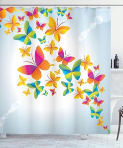 Colorful Butterfly Shower Curtain, Silhouettes and Abstract Nature Print for Bathroom Decor, Multicolor