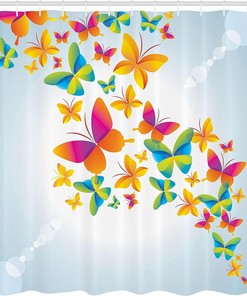 Colorful Butterfly Shower Curtain, Silhouettes and Abstract Nature Print for Bathroom Decor, Multicolor