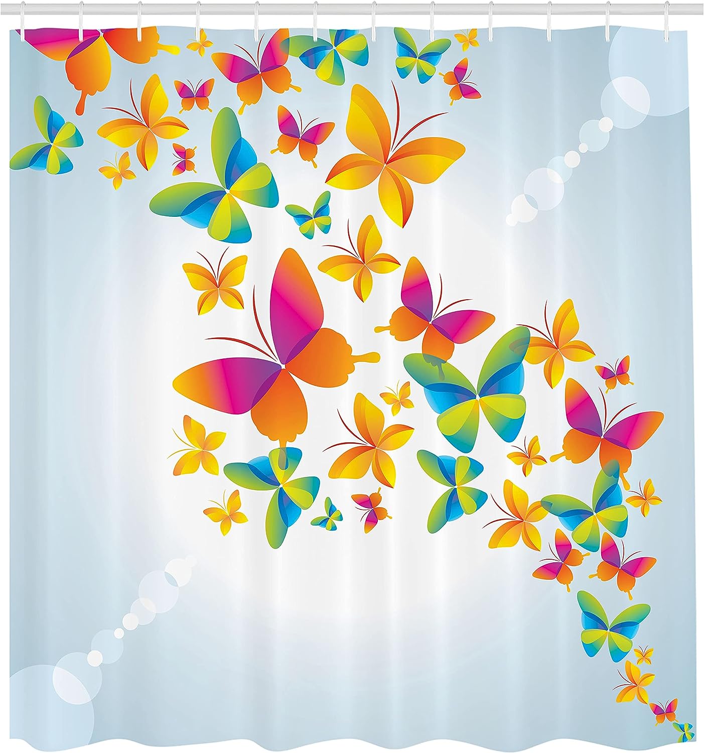 Colorful Butterfly Shower Curtain, Silhouettes and Abstract Nature Print for Bathroom Decor, Multicolor