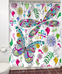 Colorful Dragonfly Shower Curtain with Waterproof Fabric | Bathroom Decor