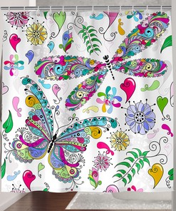Colorful Dragonfly Shower Curtain with Waterproof Fabric | Bathroom Decor