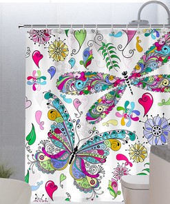 Colorful Dragonfly Shower Curtain with Waterproof Fabric | Bathroom Decor