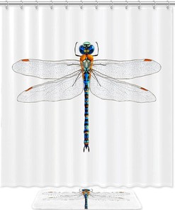 Colorful Dragonfly Waterproof Shower Curtain for Nature Bathroom Decor