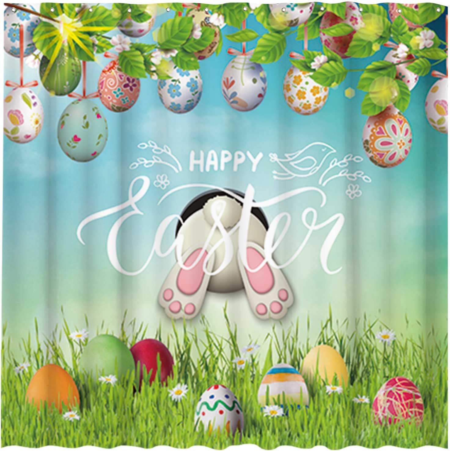 Colorful Eggs Easter Shower Curtain for Spring Bathroom Decor