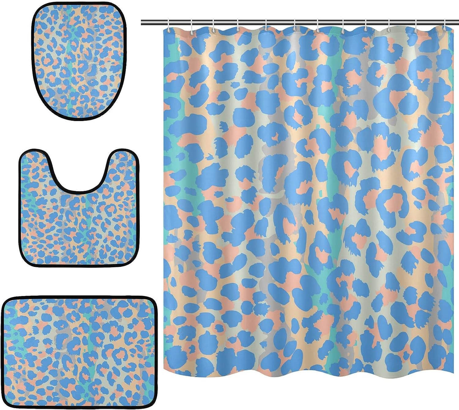 Colorful Elegant Leopard Spot Shower Curtain and Mat for Eye-Catching Bathroom Decor