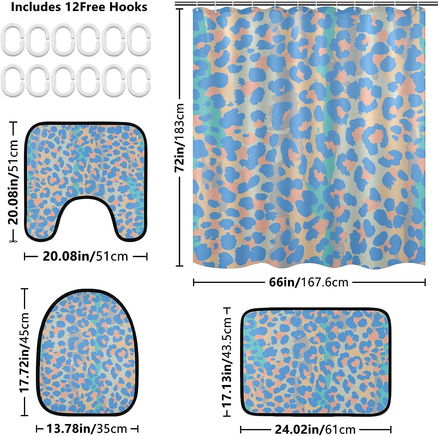 Colorful Elegant Leopard Spot Shower Curtain and Mat for Eye-Catching Bathroom Decor