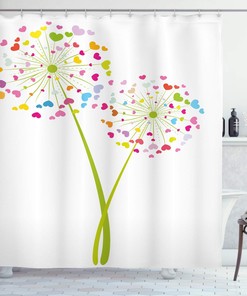 Colorful Heart-Shaped Dandelion Shower Curtain for Bathroom Decor