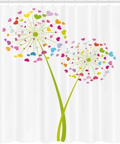 Colorful Heart-Shaped Dandelion Shower Curtain for Bathroom Decor