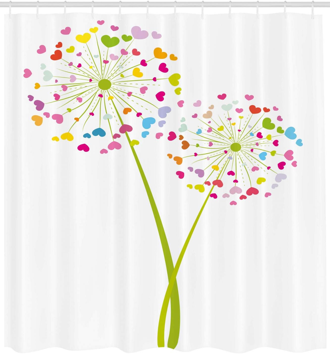 Colorful Heart-Shaped Dandelion Shower Curtain for Bathroom Decor