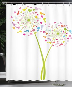 Colorful Heart-Shaped Dandelion Shower Curtain for Bathroom Decor