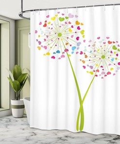 Colorful Heart-Shaped Dandelion Shower Curtain for Bathroom Decor
