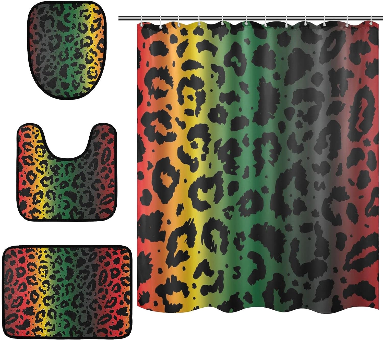 Colorful Leopard Spot Shower Curtain with U-Shaped Contour for Playful Bathroom Decor