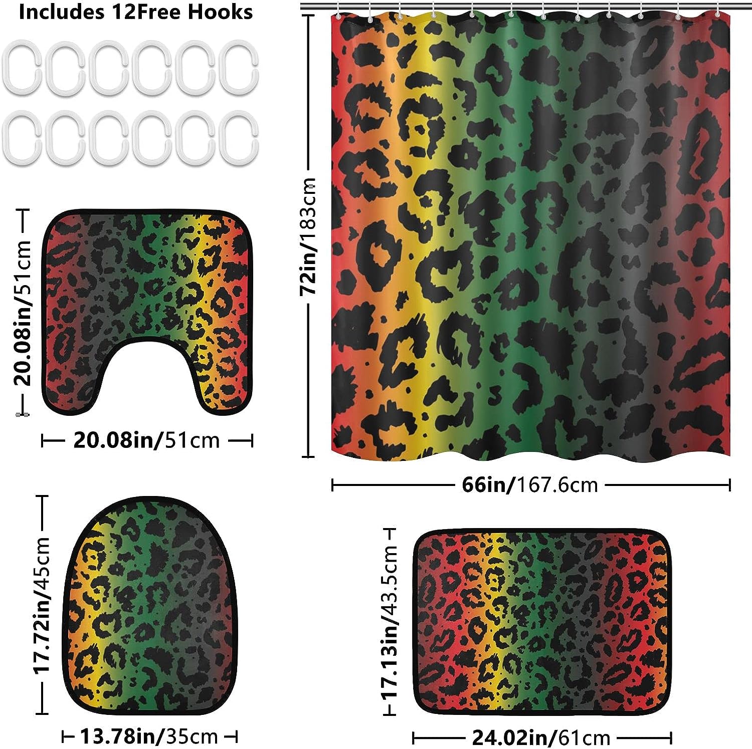 Colorful Leopard Spot Shower Curtain with U-Shaped Contour for Playful Bathroom Decor