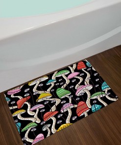Colorful Mushroom Shower Curtain - Abstract and Chic Bathroom Decor with Black and White Plant Design