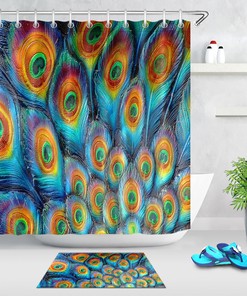 Colorful Peacock Feather Shower Curtain Bathroom Decor 