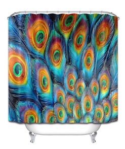 Colorful Peacock Feather Shower Curtain Bathroom Decor