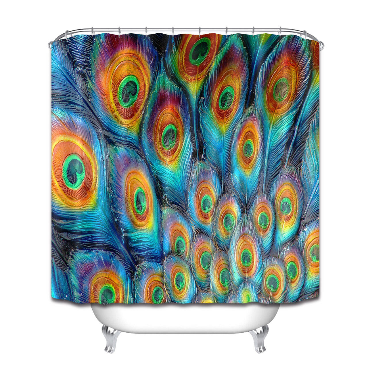 Colorful Peacock Feather Shower Curtain Bathroom Decor
